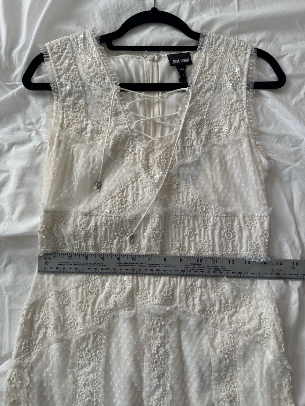 Just Cavalli white beaded Mini Dress with Lace-Up Neckline NWT - Picture 11 of 12